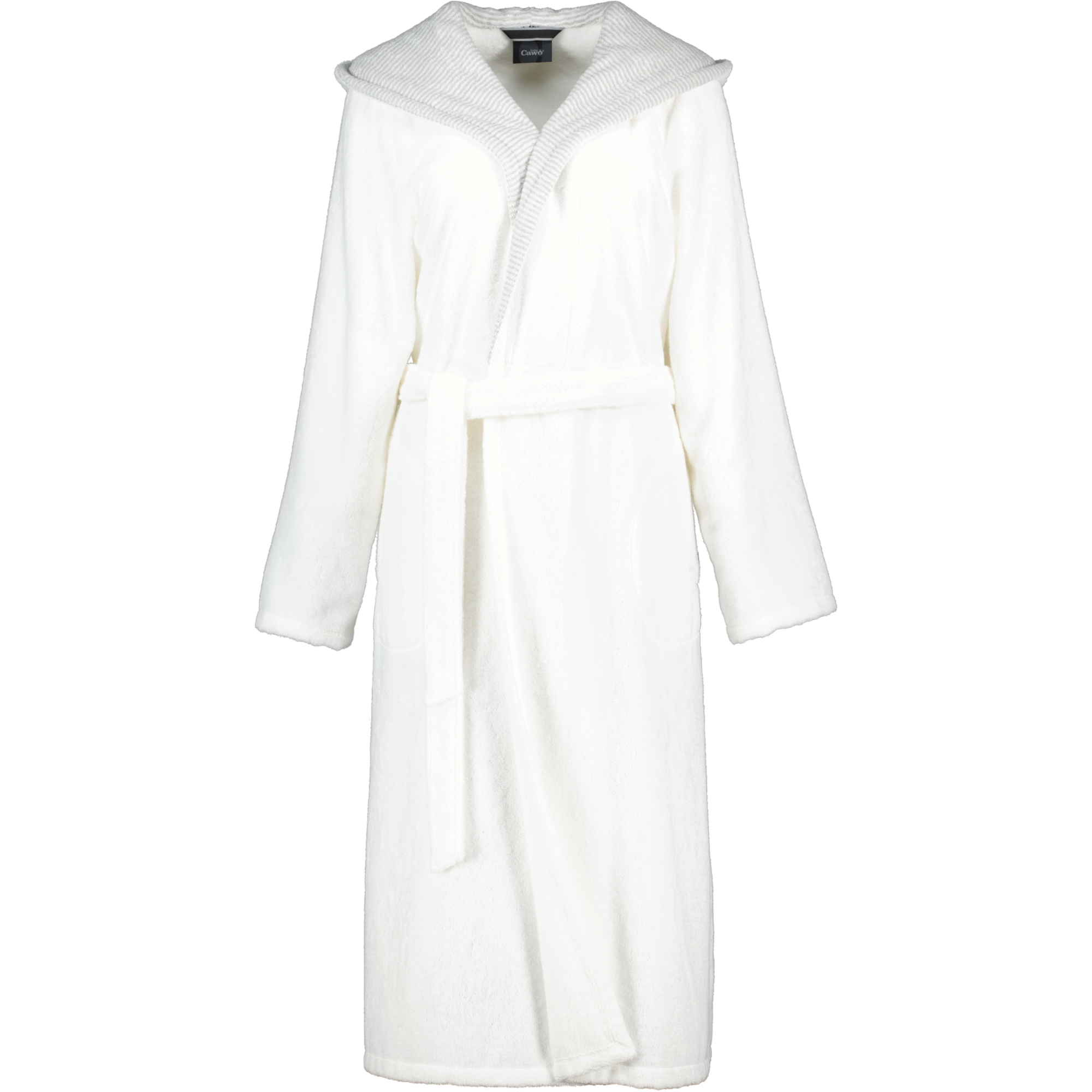 Cawö Damen Bademantel Kapuze 4345 - Farbe: weiß-silber - 607 - L