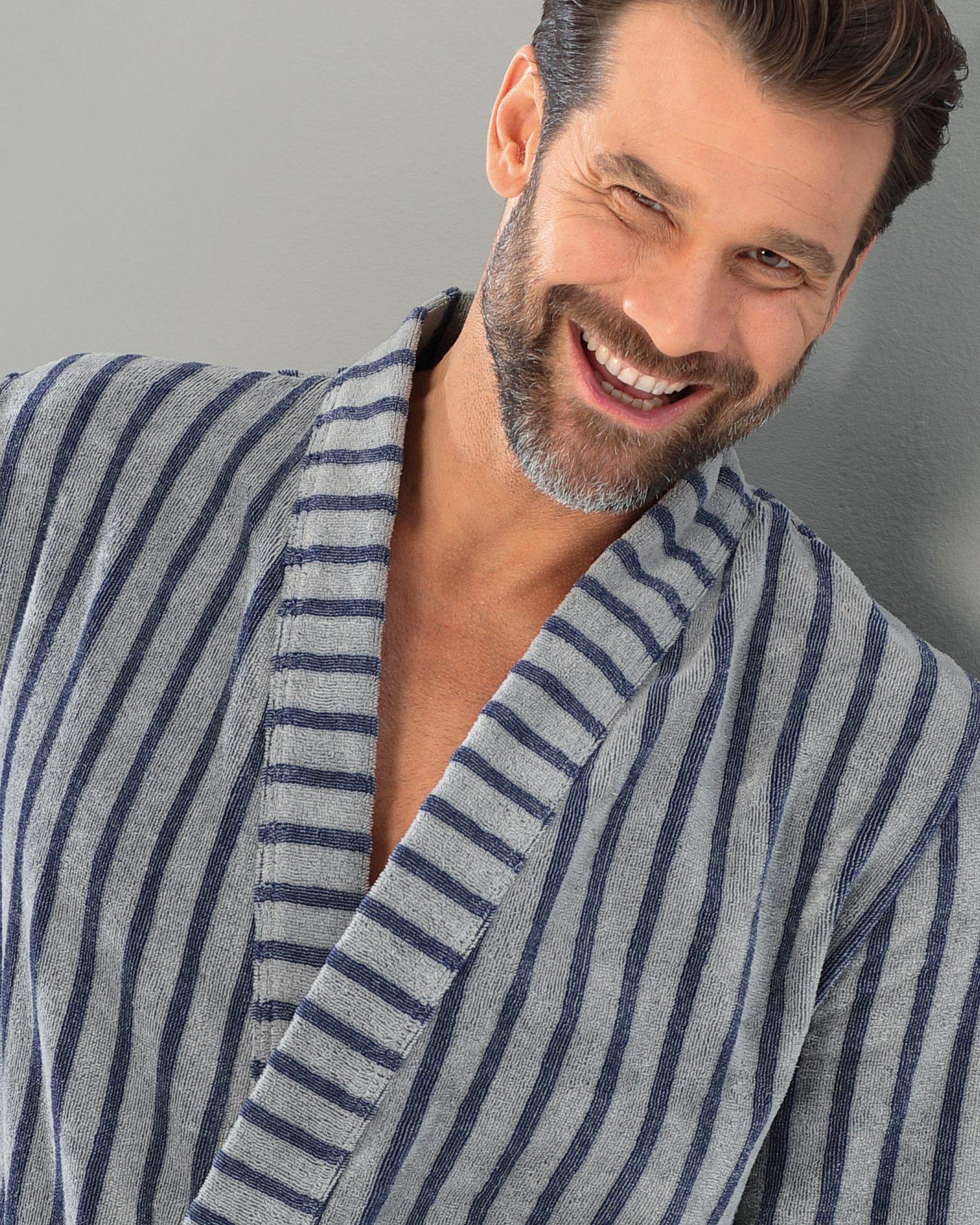 Cawö Bademäntel Herren Kimono Streifen 5505 denim - 17