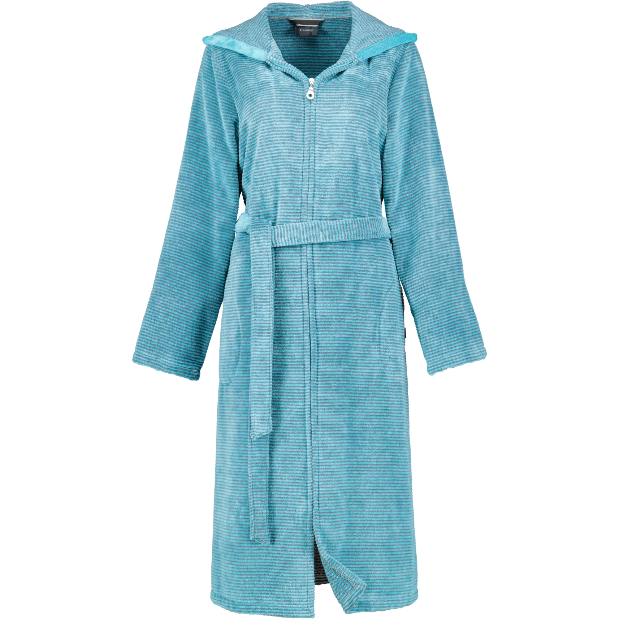 Cawö - Damen Bademantel Two-Tone Kapuze Reißverschluss 6432 - Farbe: türkis - 47 - S