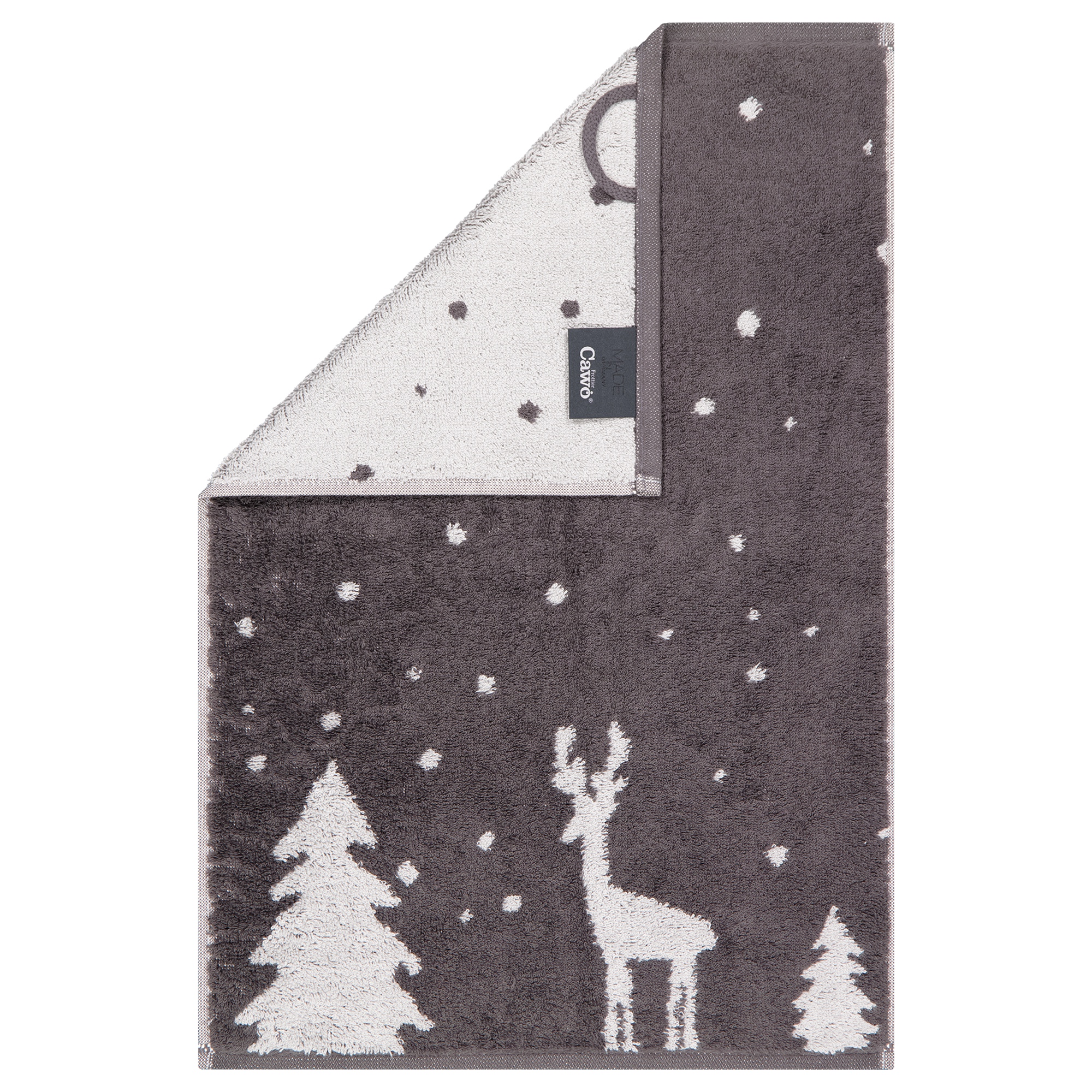 Cawö Handtücher WINTER EDITION Rudi im Schnee 6271 basalt/platin - 77 - Gästetuch 30x50 cm