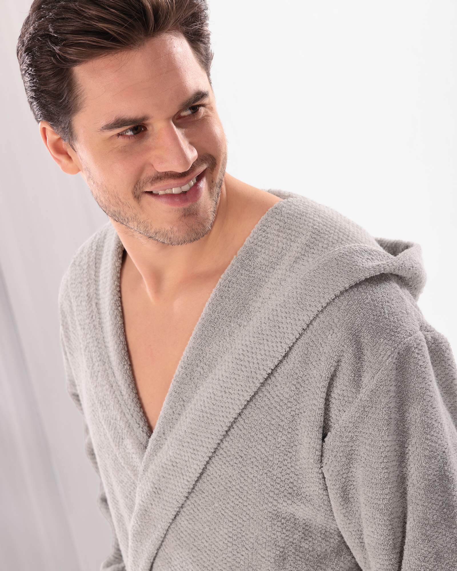 Cawö Herren Bademantel Kapuze Pure 5623 - Farbe: stein - 727 - M