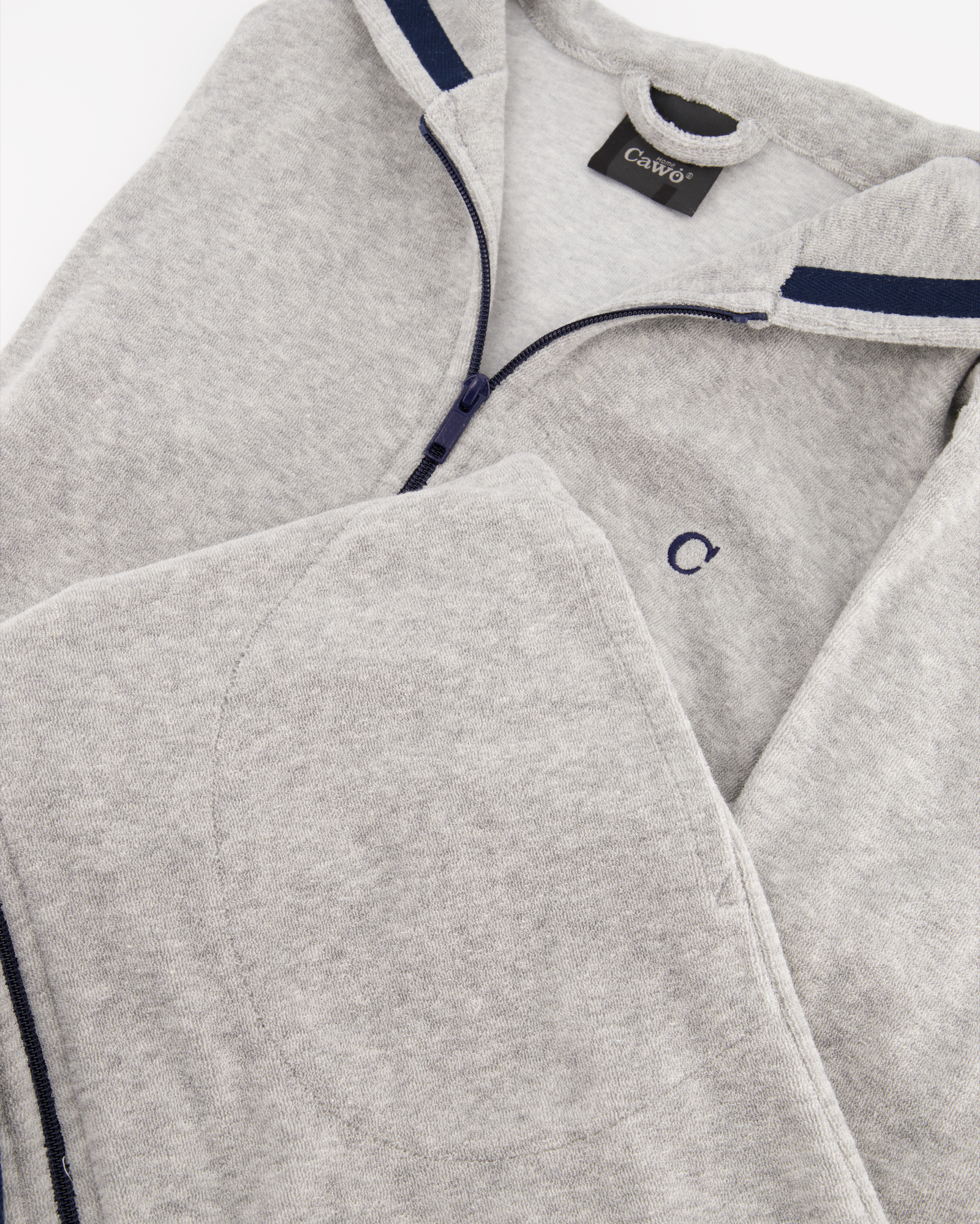 Cawö Home Bademäntel Damen Kurzmantel mit Kapuze Active 821 grau-melange-navy - 71