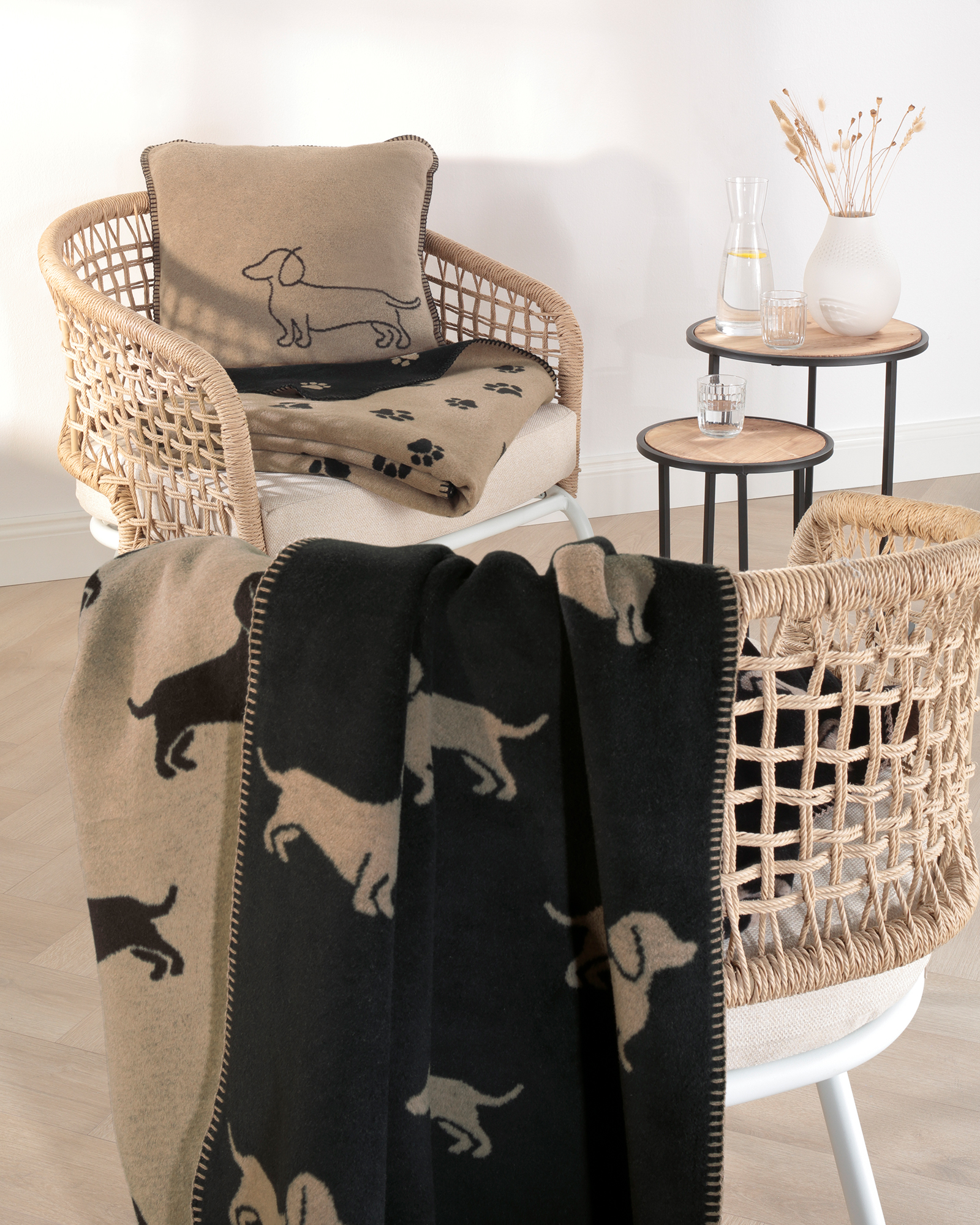 Cawö Kissenhüllen WE LOVE DOGS Companion 62480 schwarz/beige - 93 - 50x50 cm