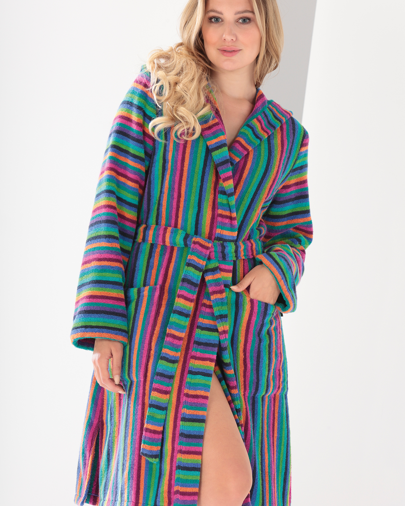 Cawö - Damen Kurzmantel Walkfrottier - Kapuze 7049 - Farbe: 84 - multicolor - S