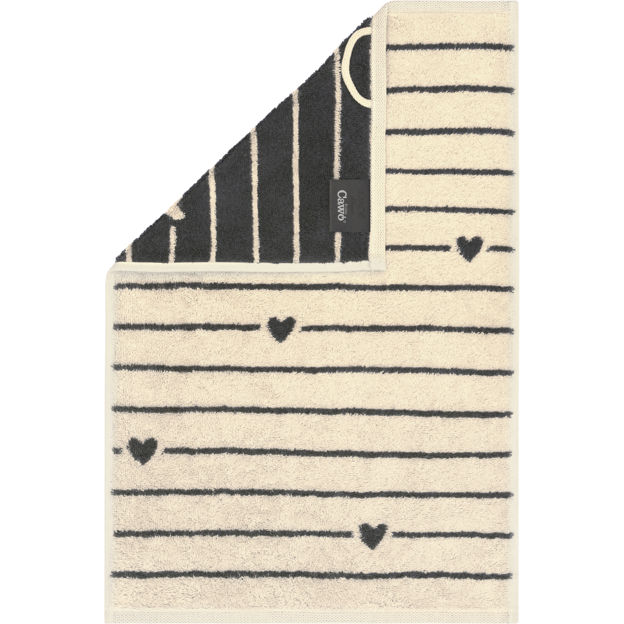 Cawö Handtücher Heart Beats Lines & Hearts 6276 basalt - 37 - Gästetuch 30x50 cm