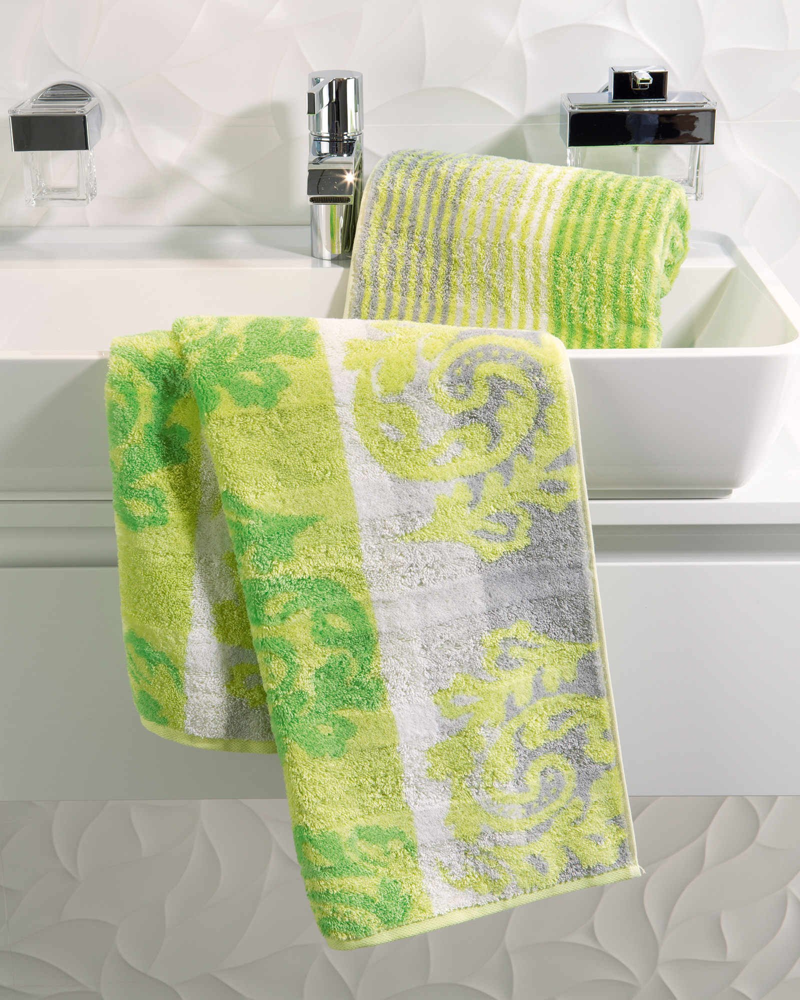 Cawö - Noblesse Cashmere Jacquard 1057 - Farbe: kiwi - 45 - Handtuch 50x100 cm