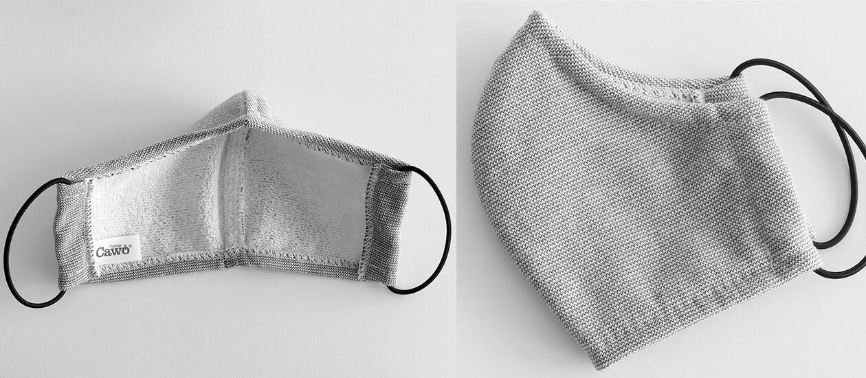 Cawö Mund- und Nasenmaske 9903 - 2er Pack - Farbe: hellgrau - 76 (Gummikordel schwarz)