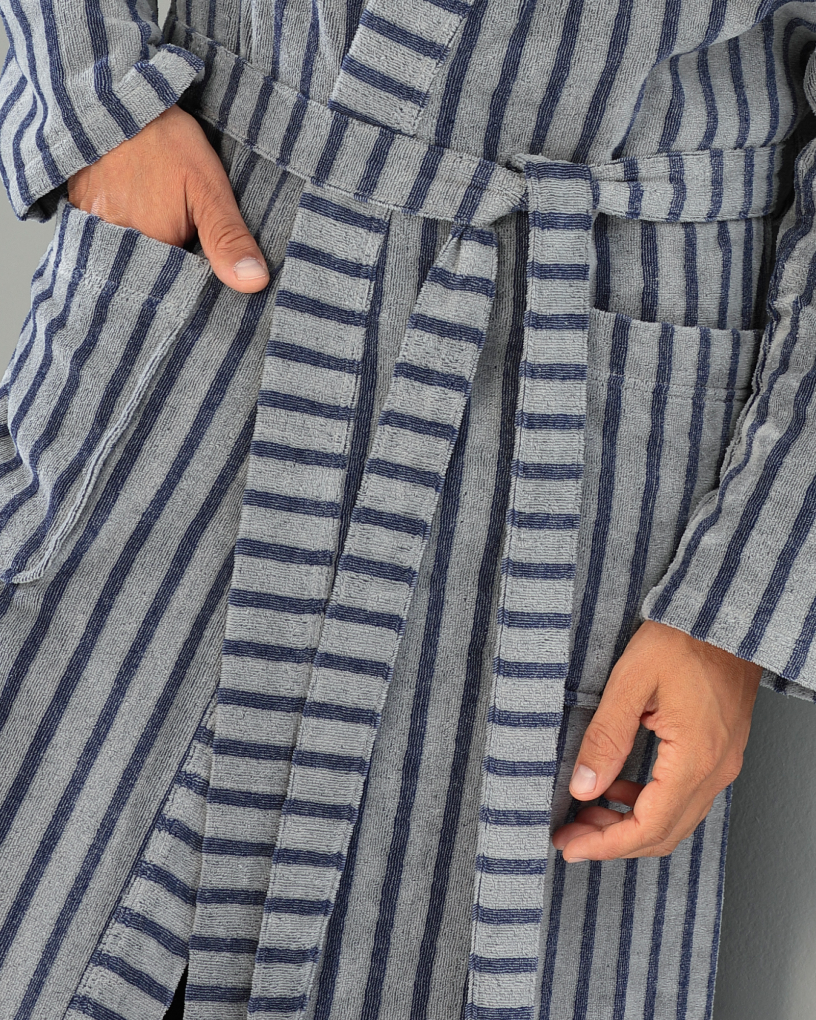 Cawö Bademäntel Herren Kimono Streifen 5505 denim - 17
