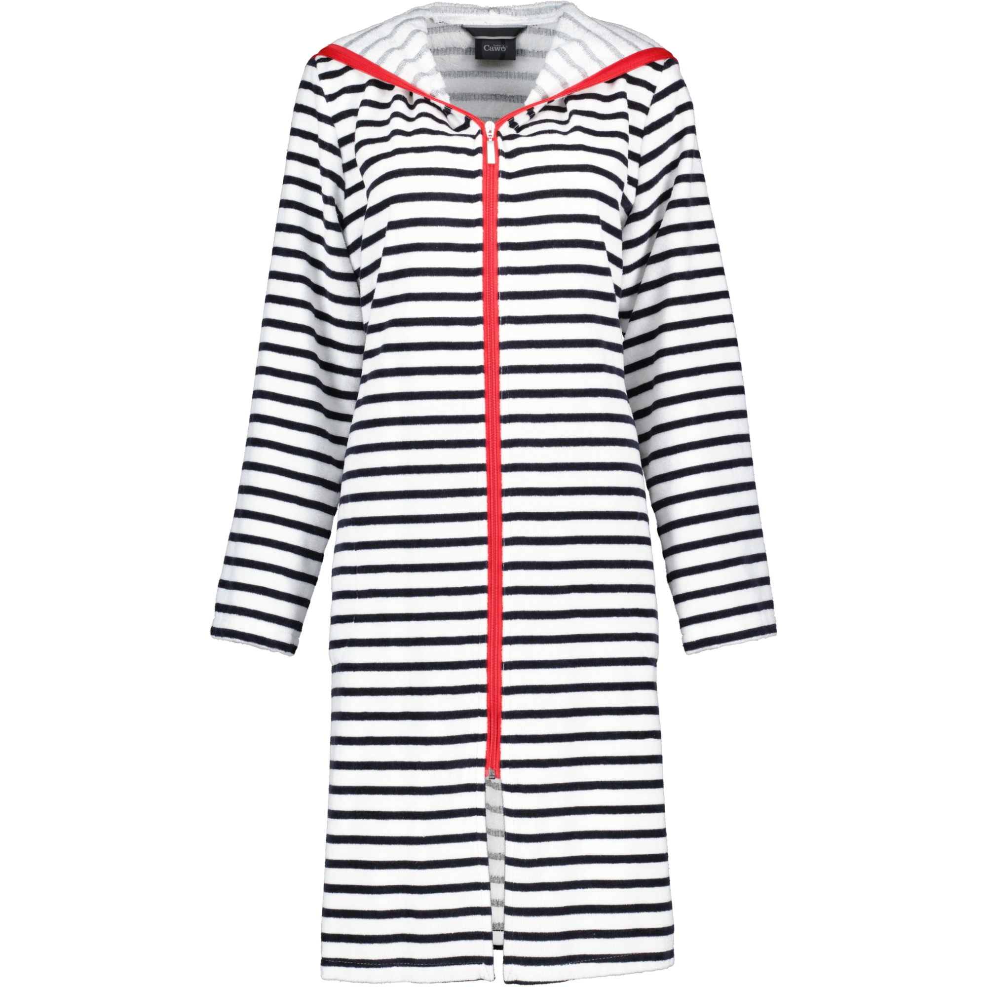 Cawö Bademäntel Damen Kurzmantel mit Kapuze Streifen 1244 schwarz-weiß - 96