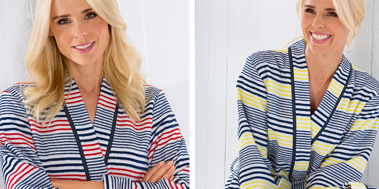 Cawö - Damen Bademantel Maritime Kimono 5307 - Farbe: marine-rot - 12 Detailbild 1 Cawö - Damen Bademantel Maritime Kimono 5307 - Farbe: marine-rot - 12 Detailbild 1
