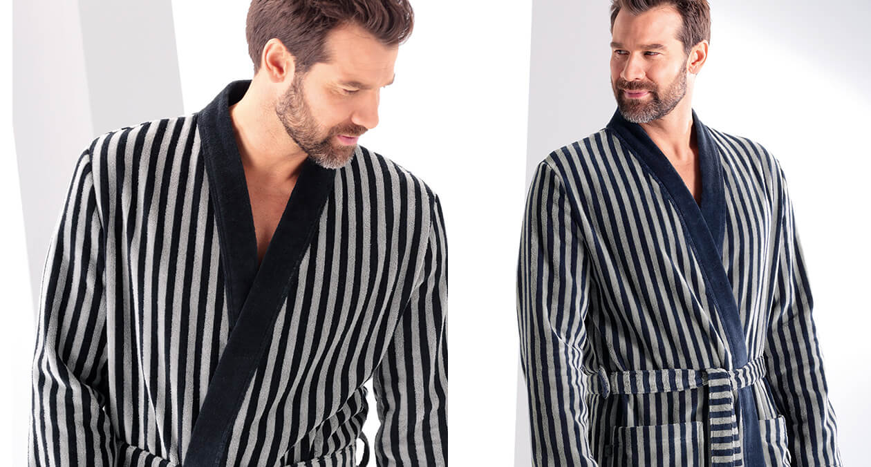 Cawö Herren Bademantel Kimono 3833 - Farbe: schwarz-graphit - 97 XL Detailbild 3 Cawö Herren Bademantel Kimono 3833 - Farbe: schwarz-graphit - 97 XL Detailbild 3