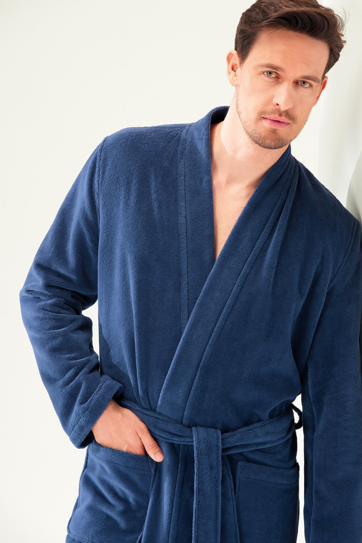 Cawö Home - Herren Bademantel Kimono 823 - Farbe: blau - 11 M Detailbild 1