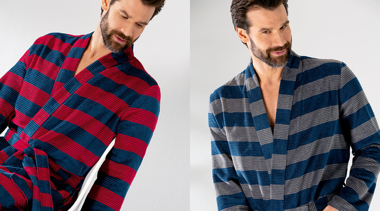 Cawö Herren Bademantel Kimono 6514 - Farbe: rot-blau - 21 Detailbild 1 Cawö Herren Bademantel Kimono 6514 - Farbe: rot-blau - 21 Detailbild 1