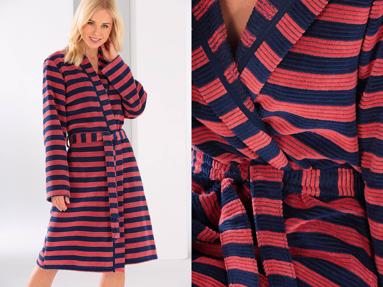 Cawö Damen Bademantel kurz Kimono Sea Streifen 2328 - Farbe: watermelon-navy - 21 M Detailbild 2 Cawö Damen Bademantel kurz Kimono Sea Streifen 2328 - Farbe: watermelon-navy - 21 M Detailbild 2