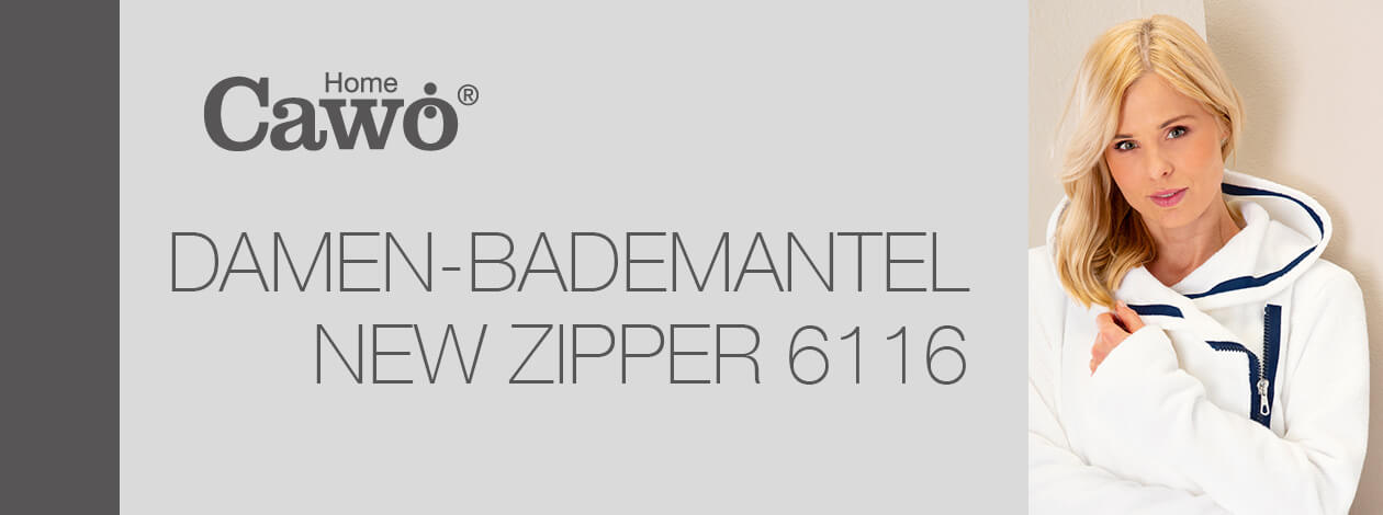 Cawö Damen Bademantel New Zipper RV 6116 - Farbe: platin-navy - 701 S Detailbild 2