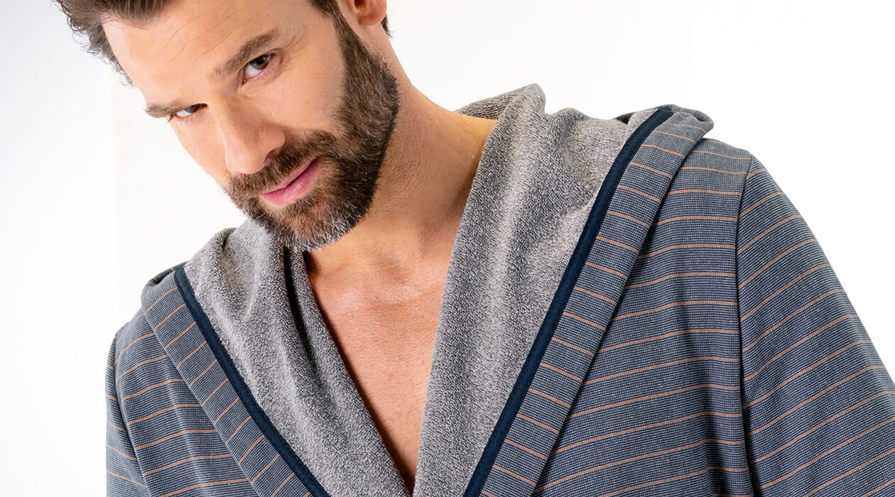 Cawö Herren Bademantel Kimono 6524 - Farbe: anthrazit-türkis - 94 Detailbild 3 Cawö Herren Bademantel Kimono 6524 - Farbe: anthrazit-türkis - 94 Detailbild 3