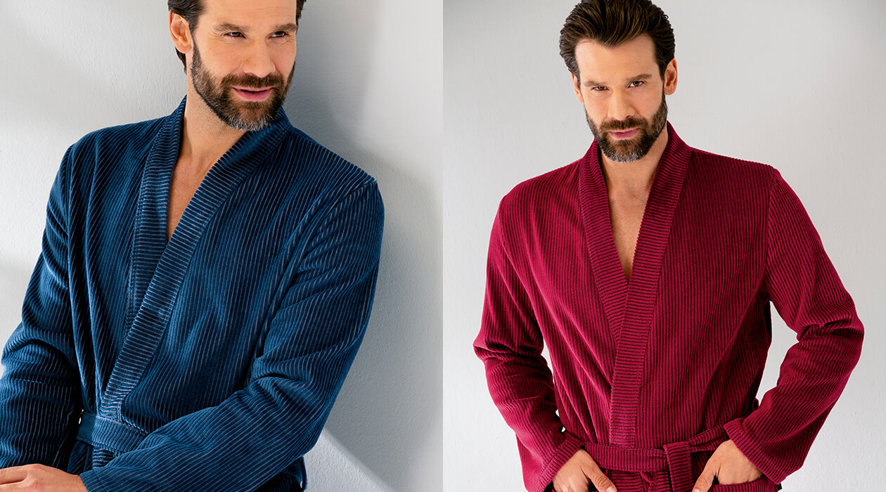 Cawö Herren Bademantel Kimono 6514 - Farbe: rot-blau - 21 Detailbild 3 Cawö Herren Bademantel Kimono 6514 - Farbe: rot-blau - 21 Detailbild 3