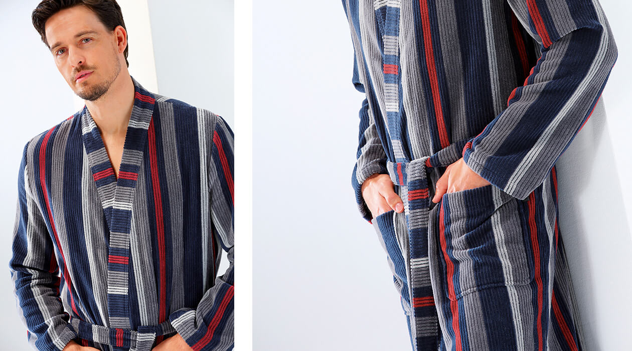 Cawö - Herren Bademantel Kimono 1837 - Farbe: blau-graphit - 17 M Detailbild 1 Cawö - Herren Bademantel Kimono 1837 - Farbe: blau-graphit - 17 M Detailbild 1
